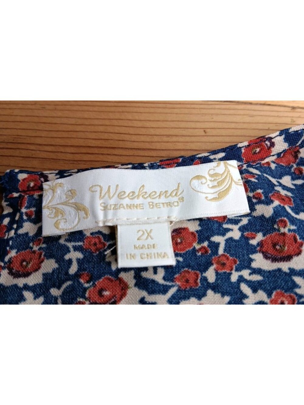 Weekend Suzanne Betro Womens Plus 2X Tunic Top 3/4 Sleeve Scoop Neck Floral Geo - Picture 7 of 8